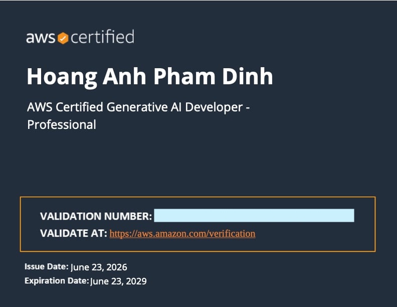 AWS Certified Generative Al Developer - Professional earned by Akita