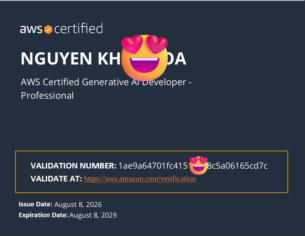 AWS Certified Generative Al Developer - Professional earned by Hoa Nguyễn