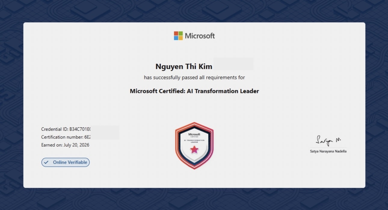 Microsoft Certified: AI Transformation Leader earned by jack jack