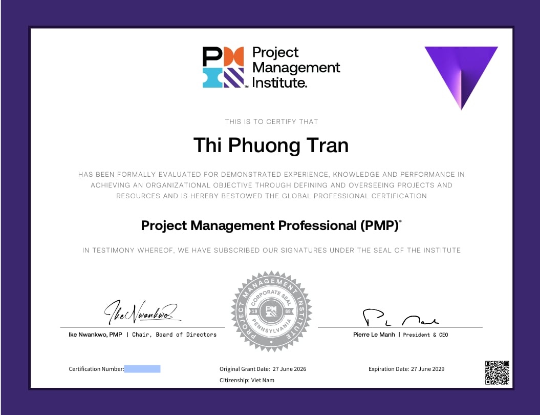 Project Management Professional (PMP) earned by phuongltn
